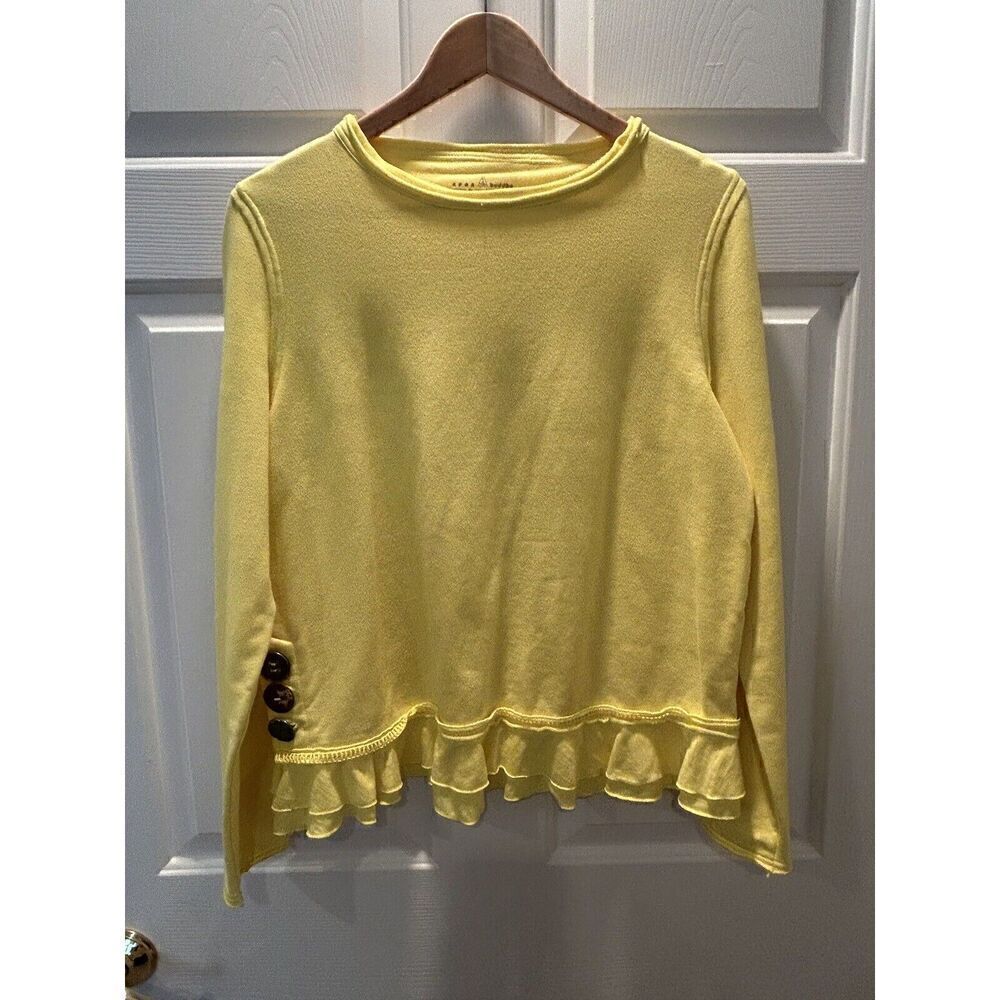 Neon Buddah Cape Side Pullover Women Med Yellow Cotton Ruffle Button Sweatshirt